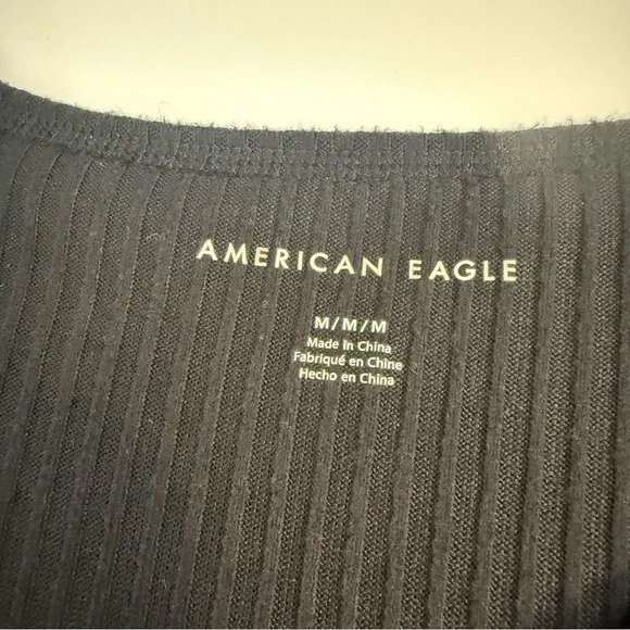 American Eagle Black Long Sleeve Super Soft Ribbed V Neck Shirt Top Size Medium - Picture 4 of 9